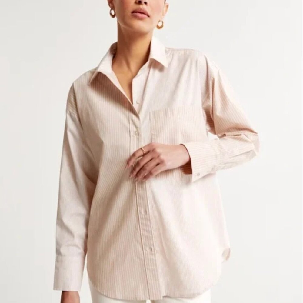 Abercrombie & Fitch Oversized‎ Poplin Colorblock Button Up Shirt Size XS in Tan